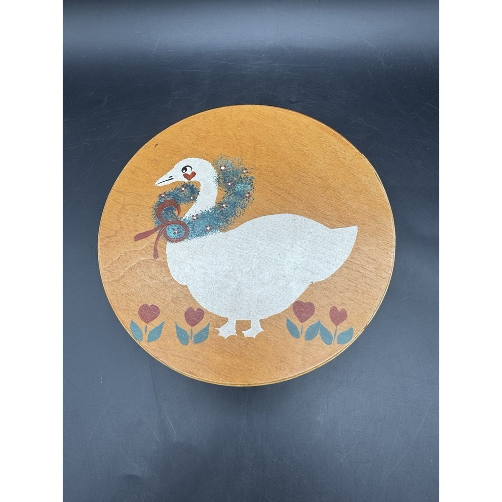 Vintage Hand Painted Wooden Goose Box Folk Art Country Cottage Trinket Box